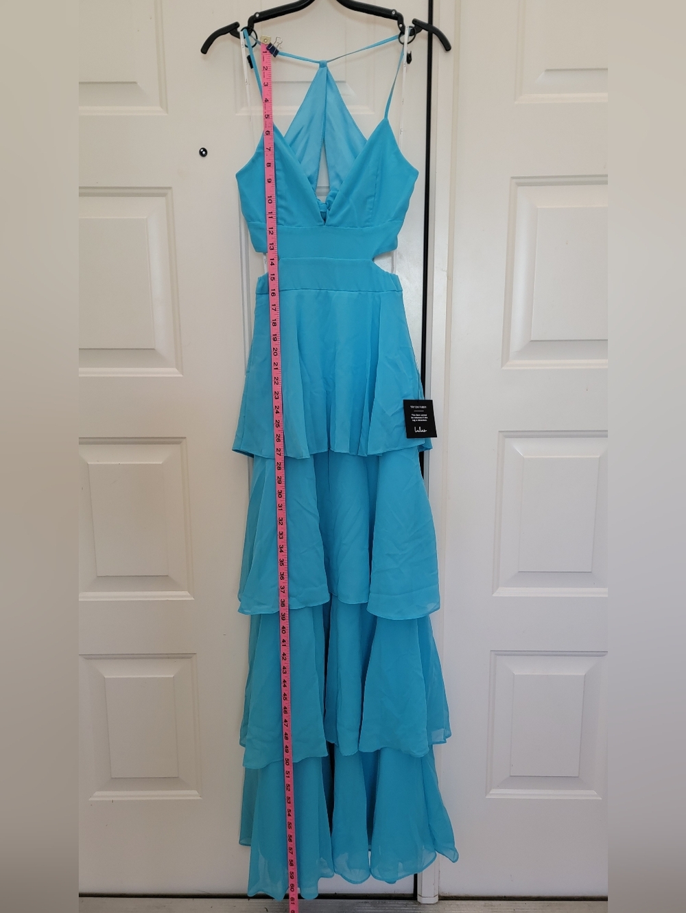 Lulu's Aqua Blue Tier And Now Ruffle Maxi Dress Sz XS - Picture 5 of 11